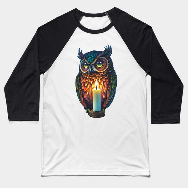 Owl Painting with a Candle Baseball T-Shirt by ArtisticCorner